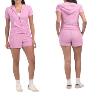 Juicy Couture Pink Terry Cloth Bling Shortie Set In Dewberry Women’s Size L/XL